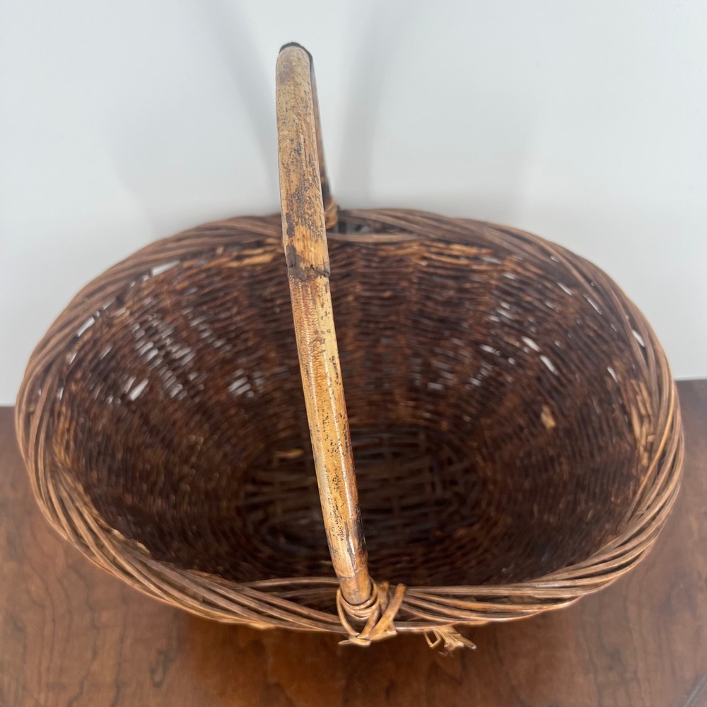 Vintage French Country Woven Rattan Wicker Gathering Basket Farmhouse Rustic 14" - Picture 6 of 14